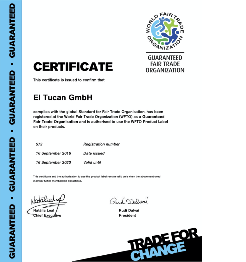 el tucan wfto certificate