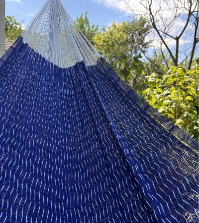 Mexikanische Netzhängematte Blau mit Weiss | Fair Trade & Baumwolle
