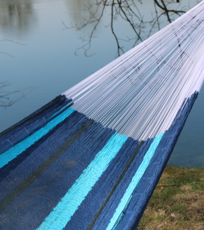 Blau / Schwarze mexikanische Hängematte aus Baumwolle